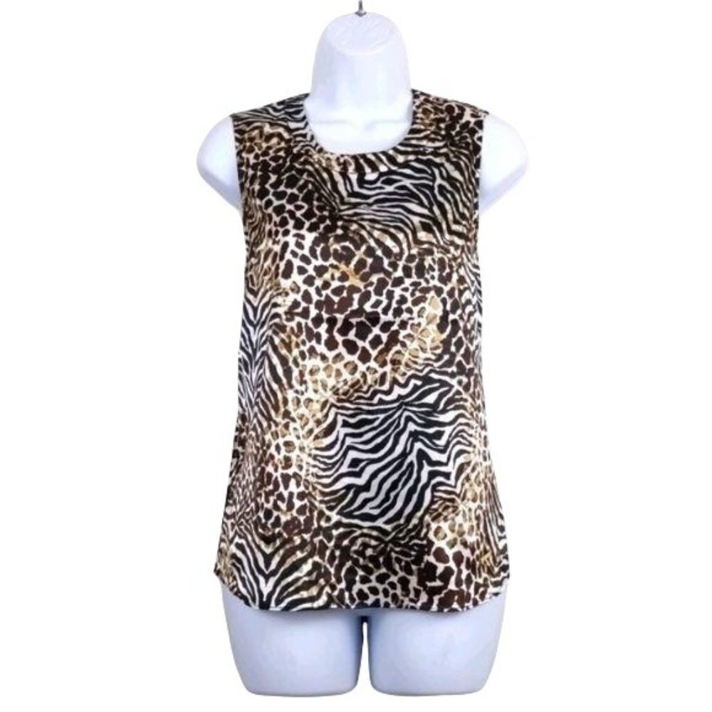 Anne Klein Blouse Women's Brown, Tan & cream animal print (NWT) Size S